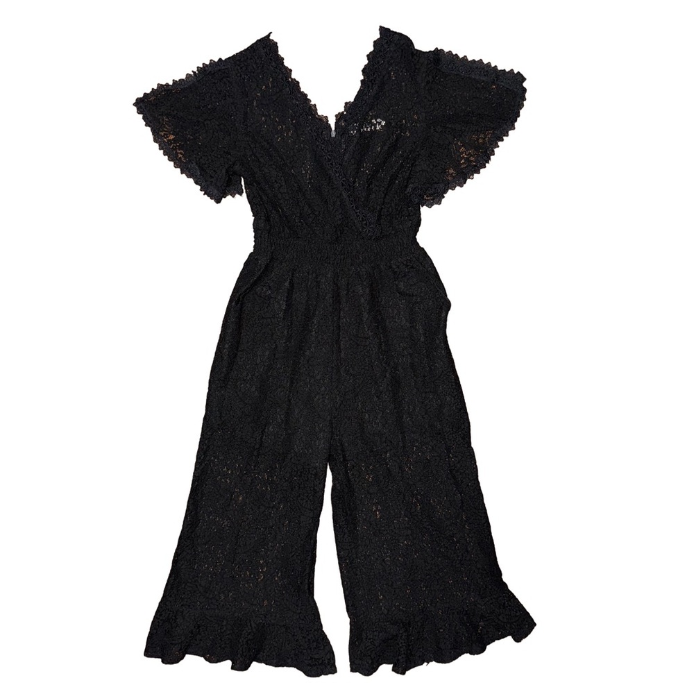 Sheer Scalloped Lace Cropped Ruffle Jumpsuit Romper Whimsigoth Goth Romantic